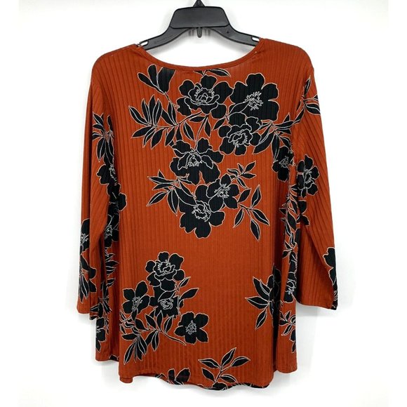 Cato Top Orange Black Floral Print Cut Out Strappy V Neck - Picture 6 of 8